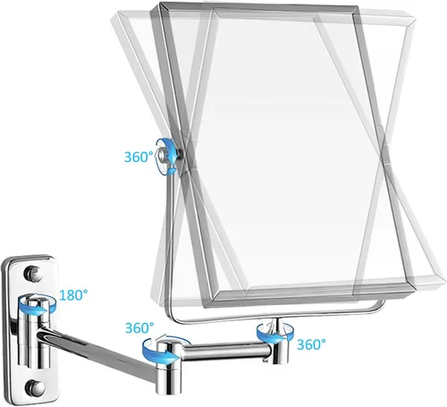 Vista 5 de QiMH Espejo de maquillaje de pared con aumento 3X Rectangular 8 x 6 pulgadas con brazo extensible Espejo giratorio de doble cara con acabado