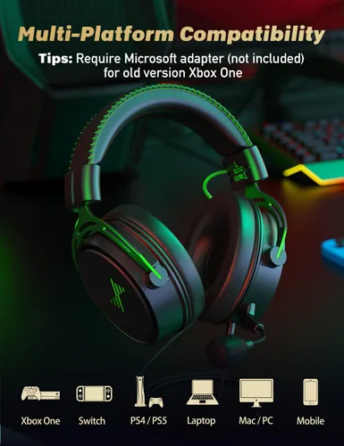 Vista 5 de Gaming Headset for PS4 PC Xbox 1 PS5 Controller Noise Cancelling Over Ear Headphones with Mic Surround Sound Wired Gamer Headsets for Computer
