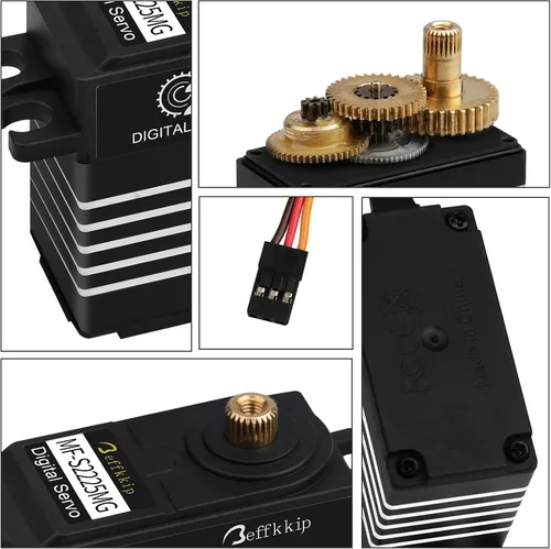 Vista 6 de Paquete de 55.1 lbs servomotor digital de alto par RC servo engranaje de metal completo impermeable con brazo servo 25T para RC Car Crawler Robot