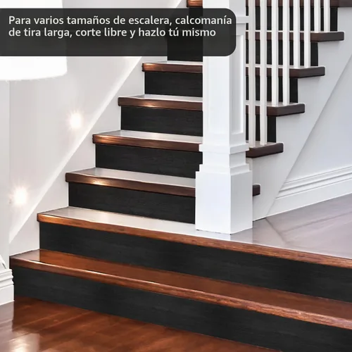 Vista 4 de Funlife - Tiras largas de adhesivos de imitación de madera negra para escalones de escalera, adhesivos de escalera de vinilo autoadhesivos