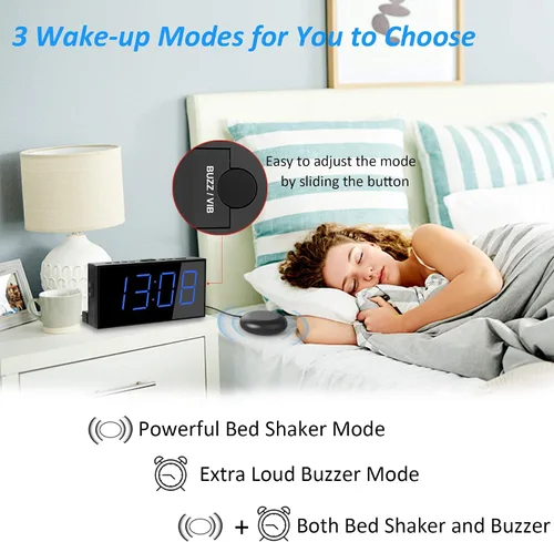 Vista 3 de Roxicosly Reloj despertador súper fuerte con agitador de cama, reloj despertador vibratorio para personas que duermen con problemas auditivos