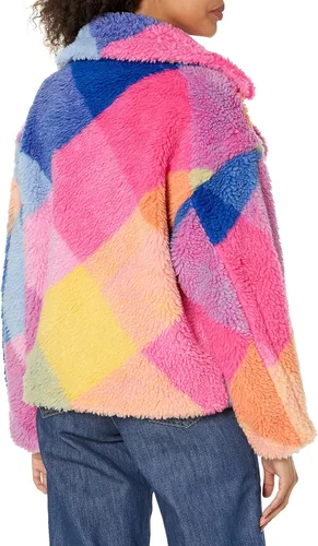 Vista 2 de BLANKNYC Ropa de lujo para mujer, abrigo de peluche a cuadros, chaqueta cómoda y elegante