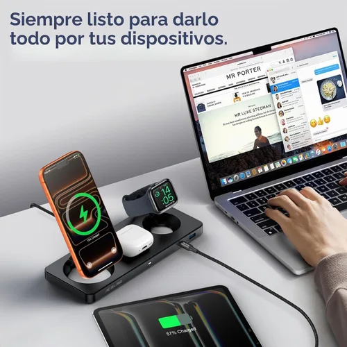 Vista 8 de AC ISLAND - Cargador inalámbrico 5 en 1 para MagSafe, soporte magnético Estación de carga de viaje Qi2.2 para iPhone 17-12 y Air Series, Apple Negro