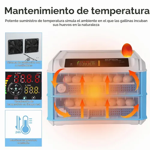 Vista 3 de Incubadora automática de 120 huevos, incubadora automática para incubar huevos, con girador automático de huevos, control de temperatura y humedad