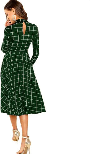Vista 2 de Floerns - Vestido de cuello alto a cuadros para mujer