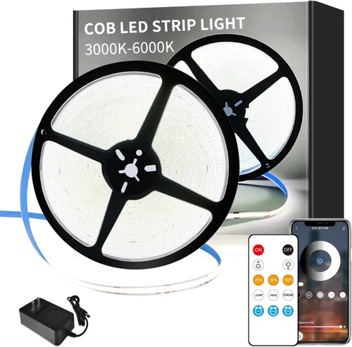 Vista 16 de COB - Tira de luces LED de 32.8 pies, 3000 K, blanco cálido, regulable, CC de 24 V, cinta de luces LED flexibles para dormitorio, con control remoto