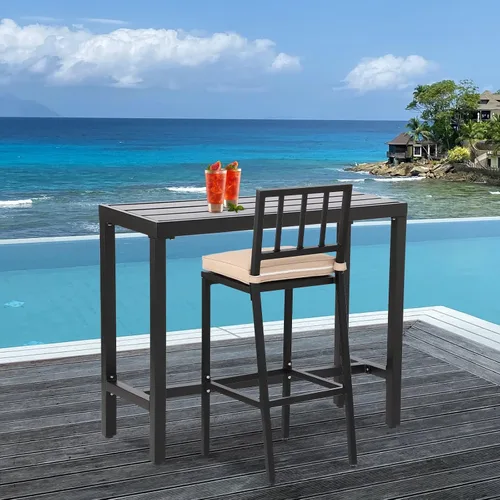 Vista 8 de Mesa de bar al aire libre, mesas de barra de altura de mostrador de patio, mesa de bar rectangular de 47 pulgadas para patio, jardín, balcón, junto