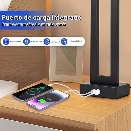 Vista 3 de Juego de 2 lámparas modernas para mesita de noche, con control táctil, USB C y A, regulables de 3 vías para dormitorios y sala de estar, gris y negro
