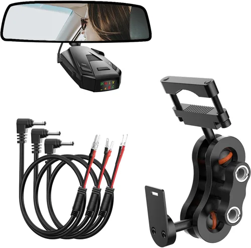 Vista 10 de SDSACZMU Soporte para Detector de Radar, Soporte de Montaje de Radar de Varilla de Espejo Retrovisor + Kit de Cable de Alimentación de Cableado