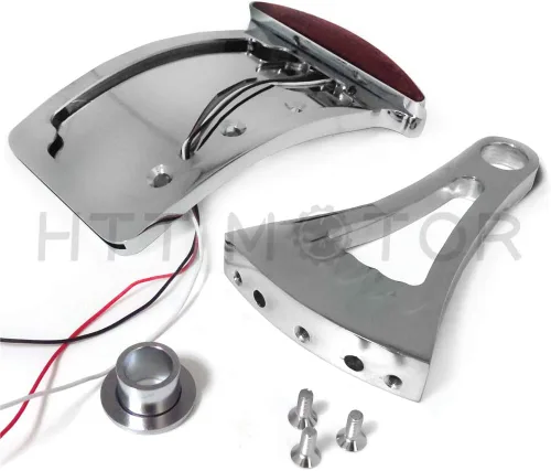 Vista 15 de Soporte de placa de matrícula de montaje lateral de curva cromada con luz trasera LED de calavera 7/8 "1" eje [P/N: USMT301A-S-CD] Cromo