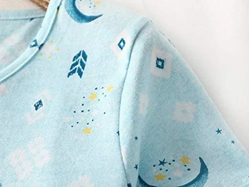 Vista 2 de PNAEONG Camisón de algodón para mujer, ropa de dormir de manga corta, camisa casual con estampado