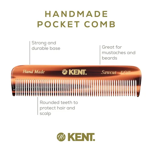 Vista 4 de Kent FOT - Peine de bolsillo hecho a mano para hombres, mujeres y niños, peine alisador de pelo de dientes finos para aseo diario y peinado