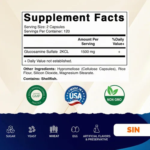 Vista 2 de Vitamatic Suplemento de sulfato de glucosamina, 1500 mg, 120 porciones, 240 cápsulas