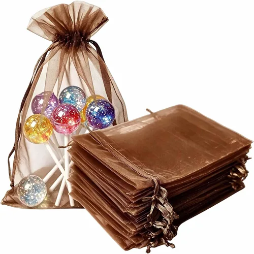 Vista 18 de Bolsas de regalo de organza de 4 x 6 pulgadas con cordón para joyas, dulces, paquetes de 50 bolsas de té de tela transparente azul aguamarina