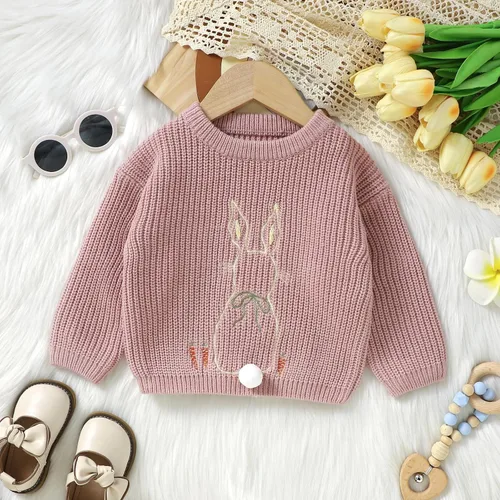 Vista 2 de Sudadera de punto con bordado de amor para niña y niña pequeña, ropa de primavera