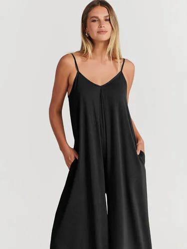 Vista 6 de ANRABESS Overol casual de verano para mujer, con tirantes delgados, cuello en V, pierna ancha, bolsillos, para la playa y viajes