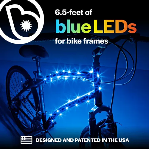 Vista 2 de Brightz CosmicBrightz - Cuerda de luz LED para marco de bicicleta, cuerda de 6.5 pies, funciona con pilas con interruptor de encendido/apagado, Azul