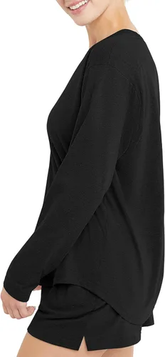 Vista 3 de Hanes Camiseta de manga larga Tri-Blend para mujer, camiseta de cuello redondo para mujer, ajuste relajado