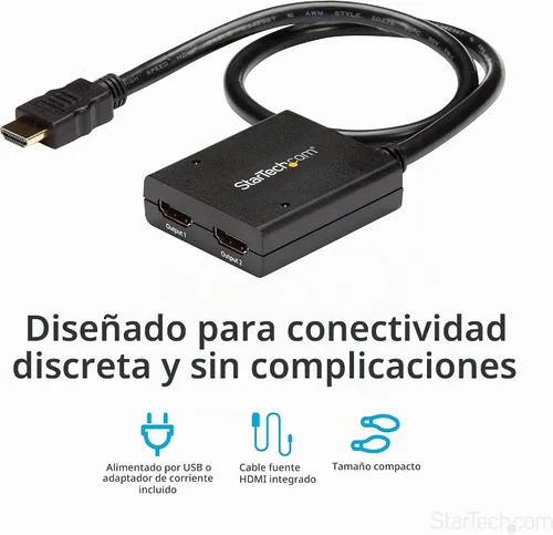 Vista 5 de StarTech Divisor HDMI 4K 1 Entrada 2 Salidas - Caja Divisor de Vídeo HDMI 1.4 de 2 Puertos 4K 30Hz -con cable HDMI de alta velocidad, cable