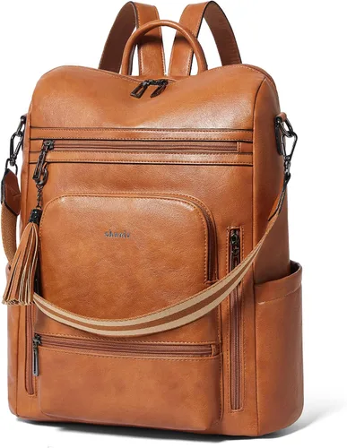 Vista 26 de Shrrie - Mochila vegana de cuero para laptop de 14 pulgadas para mujer, mochila de trabajo, mochila de moda, mochila de viaje, bolso para negocios