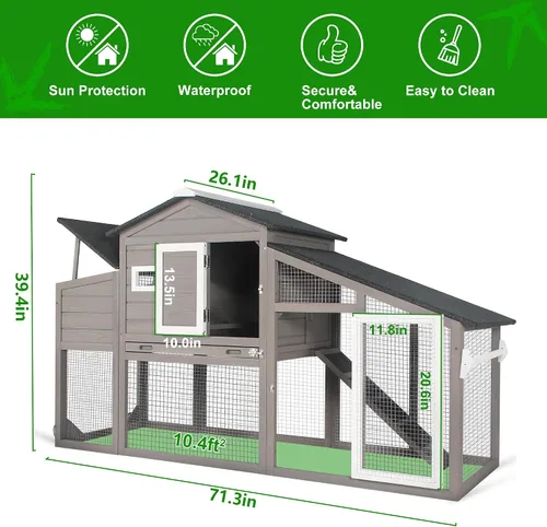 Vista 2 de Gowoodhut Gallinero con caja de anidación grande móvil - Patio trasero de madera para gallinero al aire libre, jaula de aves de corral al aire