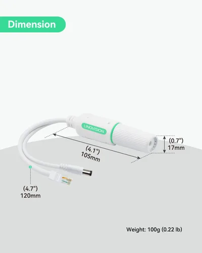 Vista 8 de LINOVISION Divisor POE impermeable DC12V, divisor de alimentación a través de Ethernet para exteriores de 10/100 Mbps, fuente de alimentación POE a