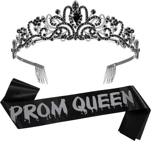 Vista 14 de Lyrow 2 Pcs Prom Crowns and Sashes Corpse Cosplay Set Spooky Queen Zombie Set Headwear for Party