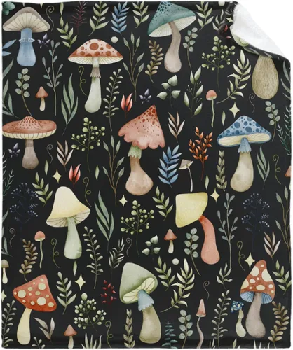 Vista 11 de Manta de regalo personalizada de hongos del bosque salvaje oscuro, manta de franela suave y ligera, adecuada para uso en cama, sala de estar
