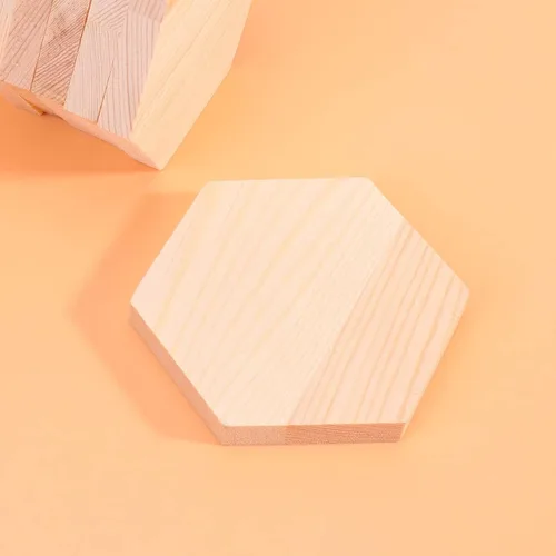 Vista 2 de Tablón en forma de T, 10 bloques de madera de pino hexagonal, decoraciones de bricolaje y tablones de manualidades