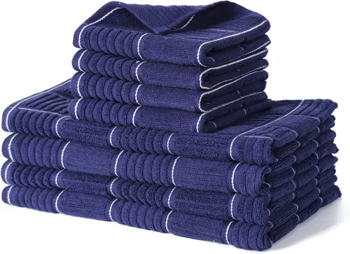 Vista 14 de Juego de toallas y paños de cocina Glynniss, juego de toallas y paños de cocina absorbentes para lavar platos, limpieza y secado, paquete de 8 Negro