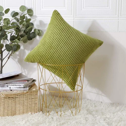 Vista 6 de Artscope Fundas de almohada de pana a rayas acogedoras súper suaves decorativas cuadradas, fundas de cojín para sofá, dormitorio, decoración