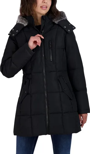 Vista 11 de Nautica Chaqueta acolchada pesada para mujer con capucha forrada de piel sintética Negro