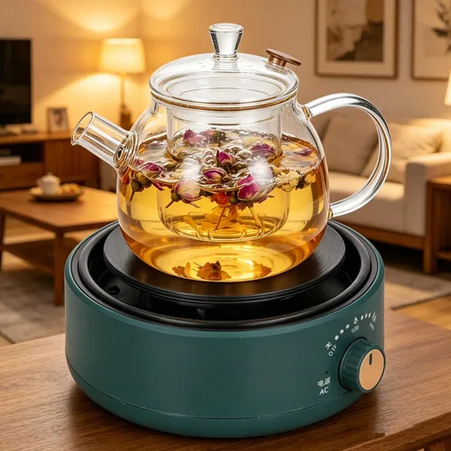 Vista 8 de Estufa eléctrica de 500 W, mini calentador eléctrico de 4.33 pulgadas, máquina de té de vidrio, quemador de platos calientes, estufa de encimera