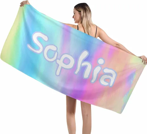 Vista 25 de MyPupSocks Toallas de playa para niñas, toallas personalizadas de teñido anudado con nombres para niños y adultos, toallas de playa personalizadas