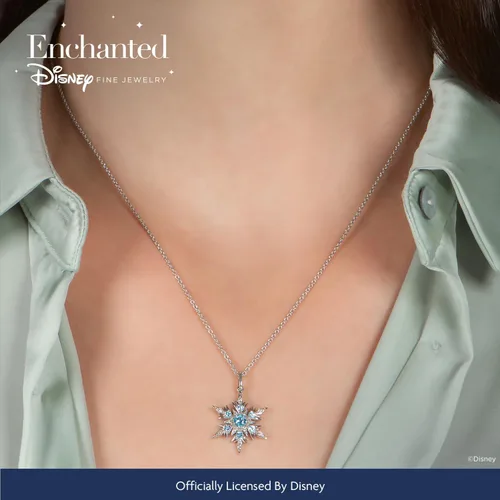 Vista 2 de Jewelili Encantado Disney Fine Jewelry - Colgante de plata de ley con diamante de 110 quilates y topacio azul suizo, Metal, diamante blanco