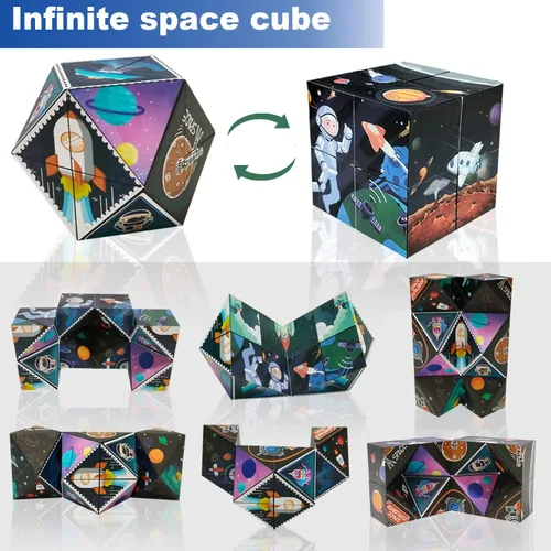 Vista 2 de Juego de cubos mágicos 3D Flips, paquete de 3 juguetes para ansiedad de cubo infinito, transforman cubos de rompecabezas para aliviar el estrés