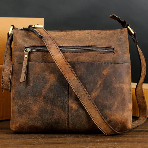 Vista 6 de Bandoleras de cuero para mujer Bolso bandolera de cuero genuino para mujer, Marrón
