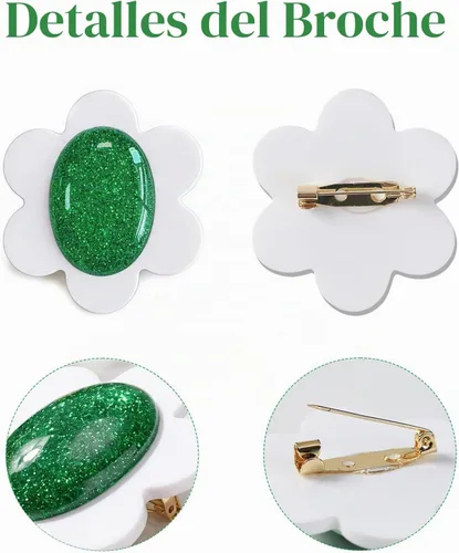 Vista 3 de Pendientes de flores verdes blancas con broche para mujer, disfraz