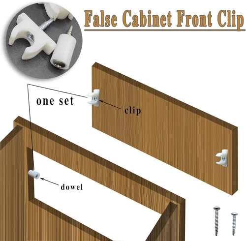 Vista 2 de fallingstar Clips falsos para gabinete con punta hacia afuera para fregadero, cierres frontales falsos universales para cajón/gabinete con mecanismo