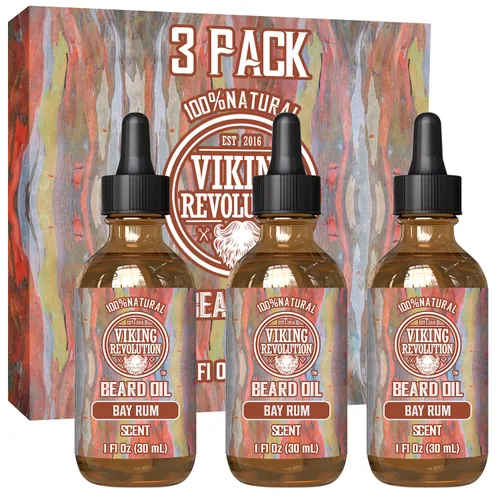 Vista 23 de Viking Revolution Aceite de barba de ron de bahía para hombres, suavizante y acondicionador natural con aceites de argán y jojoba para fortalecer e