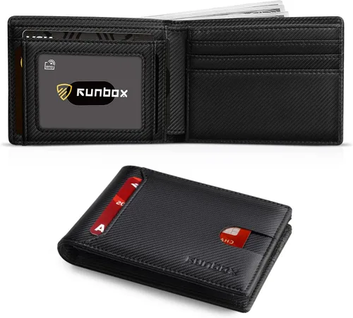Vista 16 de RUNBOX Cartera delgada para hombre, 11 ranuras para tarjetas de crédito, de cuero, con bloqueo RFID, pequeña, delgada, plegable, minimalista 0 negro