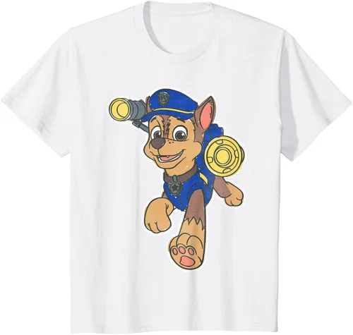 Vista 71 de Paw Patrol Chase Character Patch - Camiseta negra de manga corta con cuello redondo y ajuste clásico, talla S Negro