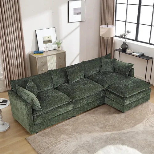 Vista 47 de Setawix Sofá Profundo de 3 Plazas con Otomana, Sofás de Nube en Forma de L de 112.2" para Sala de Estar, Sofá de Nube de Chenilla con Asiento Café