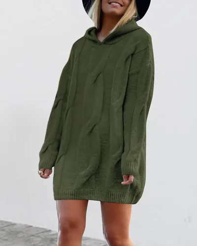 Vista 5 de KIRUNDO Suéter de punto trenzado de gran tamaño con capucha para mujer, para otoño e invierno 2023, suéter grueso de manga larga