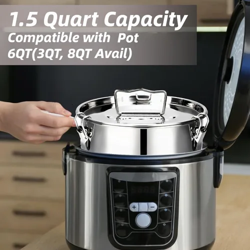 Vista 4 de Paquete de 3 moldes de flan con tapa, sartén de acero inoxidable de 1.5 cuartos de galón, compatible con olla de 6 cuartos de galón, recipiente