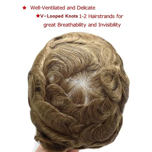 Vista 6 de Toupee - Sistemas de cabello humano para hombre, 0.002 in, piel ultrafina para hombre, tupé en V, polivinílico de poliuretano natural, piezas