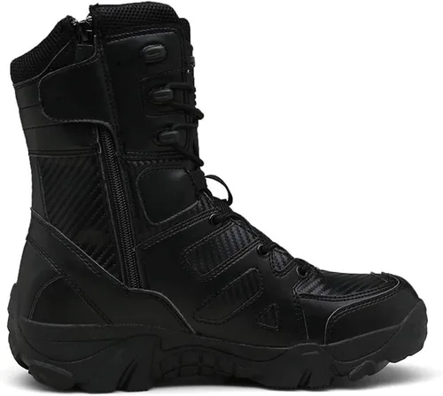 Vista 5 de Botas militares para hombre con cierre lateral de velcro, botas tácticas sport para montañismo, senderismo y combate