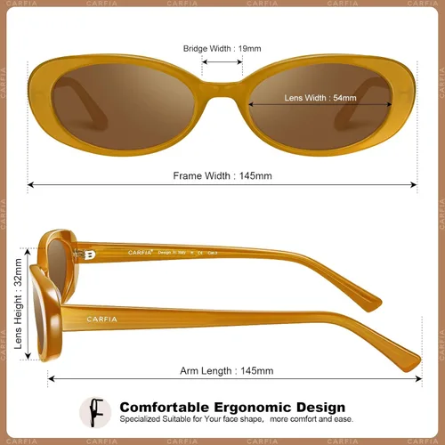 Vista 4 de CARFIA Gafas de sol ovaladas retro de acetato para mujer, polarizadas, protección solar UV, gafas de moda novedosas CA5501