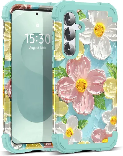 Vista 19 de Funda para Galaxy A14 5G Case, Patrón Floral 3 en 1 Protección Resistente de Servicio Pesado a Prueba de Golpes Parachoques de Goma de Silicona