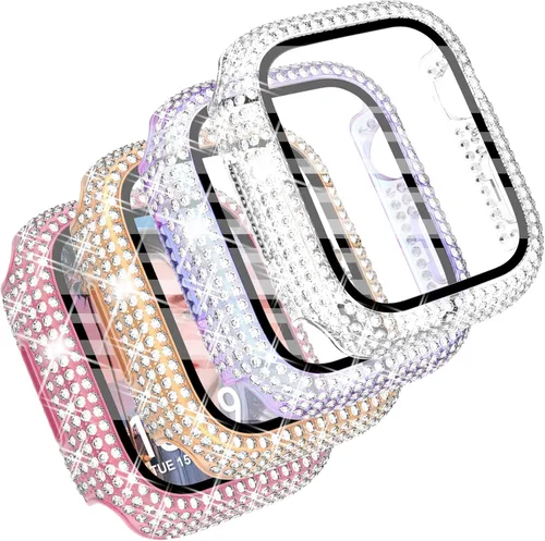 Vista 11 de CHANCHY Paquete de 4 fundas compatibles con Apple Watch de 1.496 pulgadas con protector de pantalla, 200 carcasas brillantes de cristal